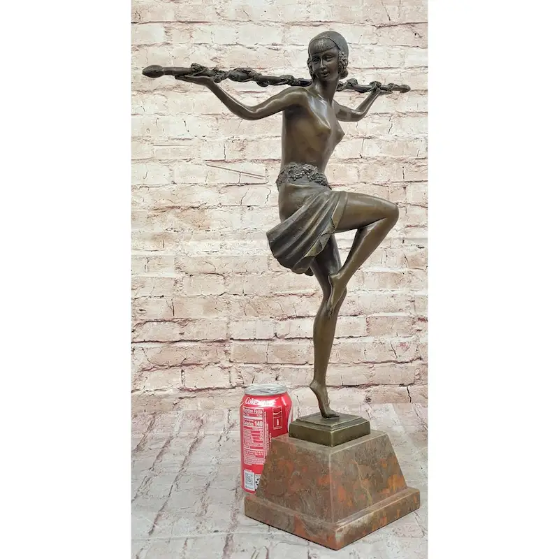 Dancer Of Thyrsus By Pierre Le Faguays - Art Deco Bronze Sculpture On Marble Base