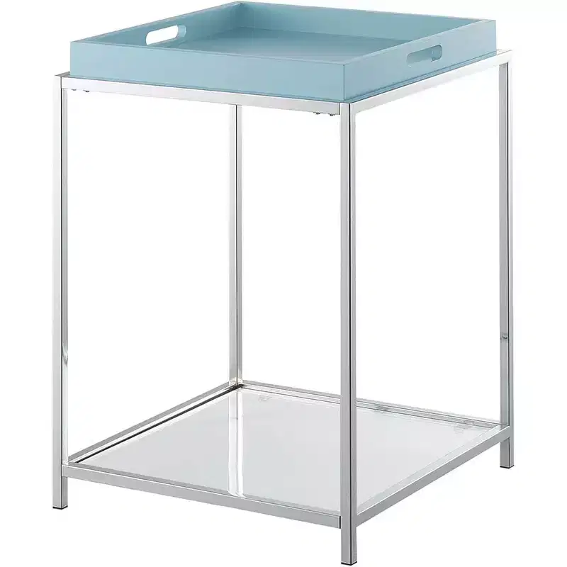 HomeStock 24 in.H Blue Color Rectangle Metal Table Top End Table 1 -piece