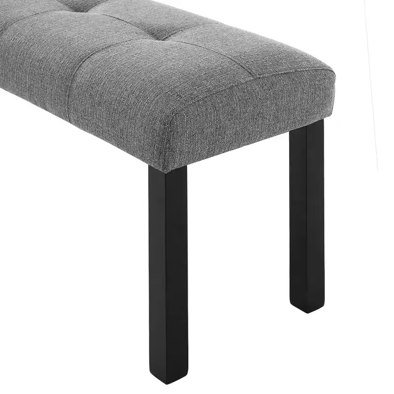 Modern Tufted Linen Dining Bench with Rubber Wood Legs