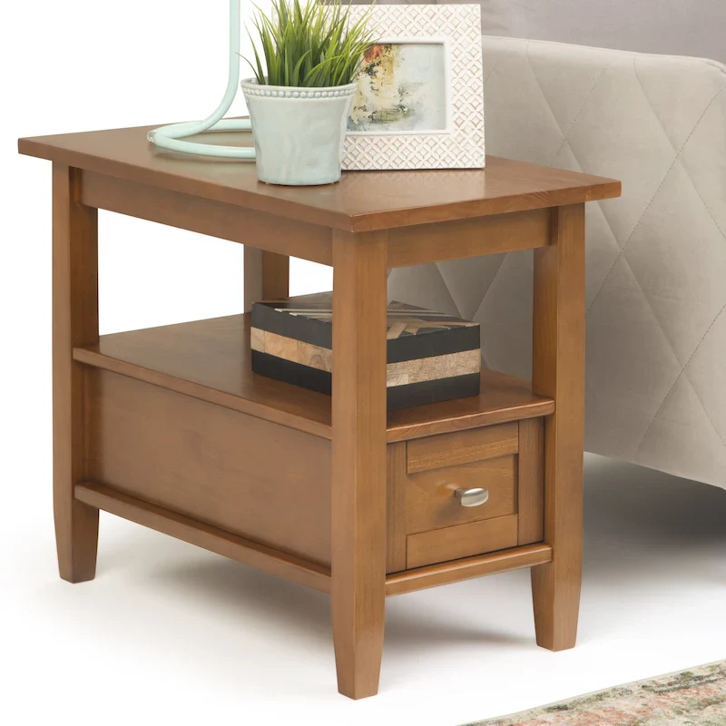 SOLID WOOD 14 inch Wide Rectangle Transitional Narrow Side Table - 14 Inches wide