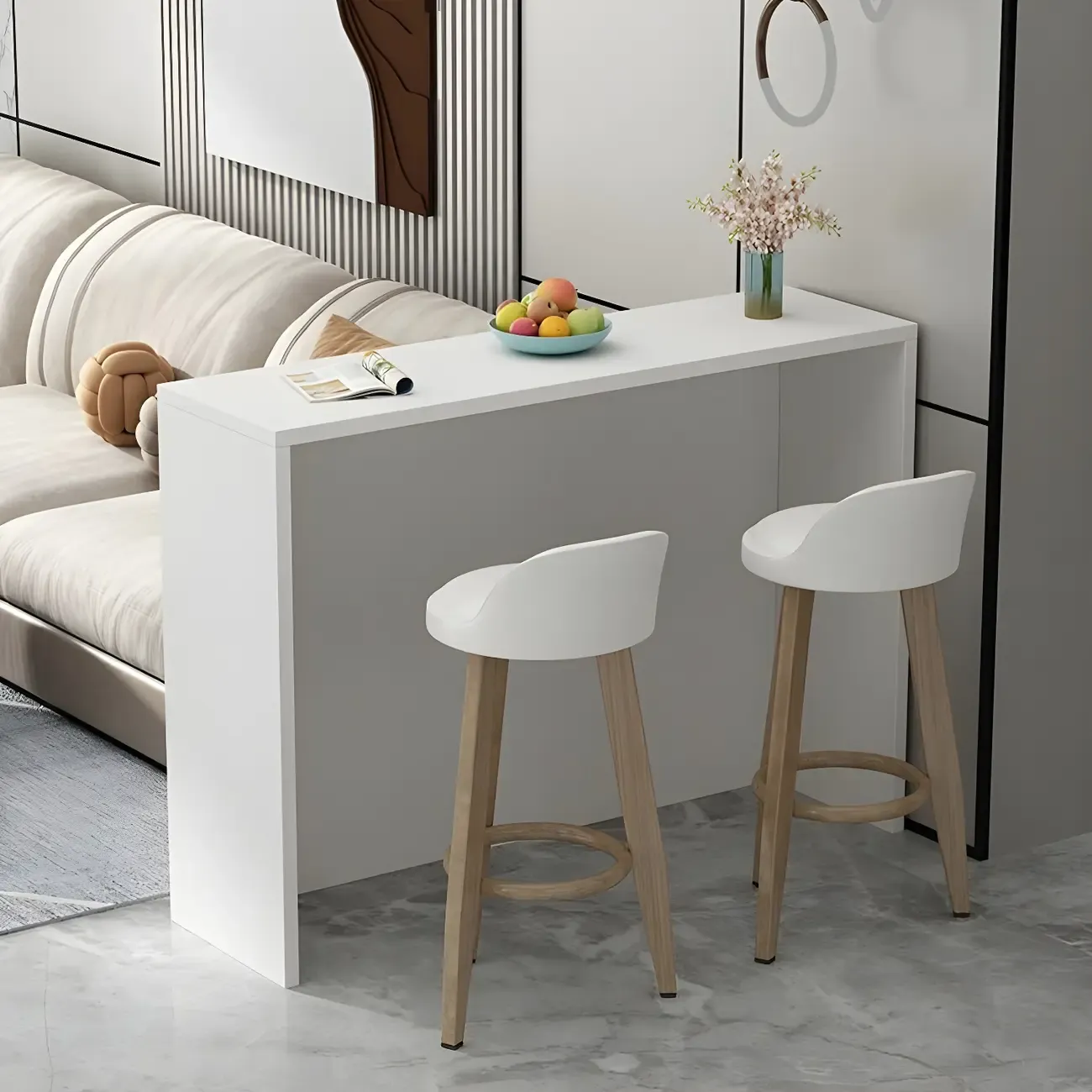 Living Room White Rectangular Wood Long Bar Table