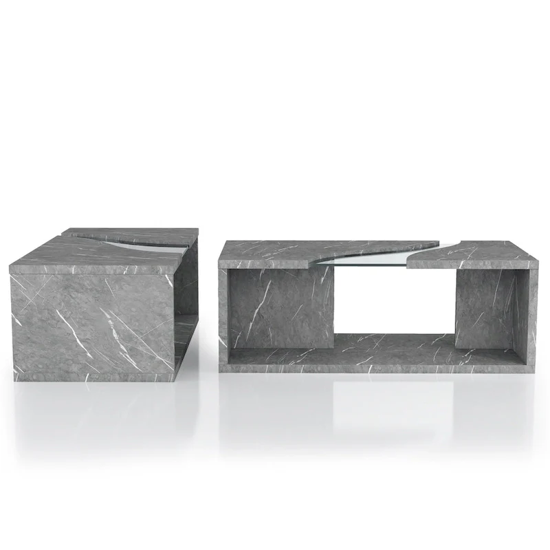 Kobe Modern Faux Marble Veneer Coffee Table with Shelf by Furniture of America