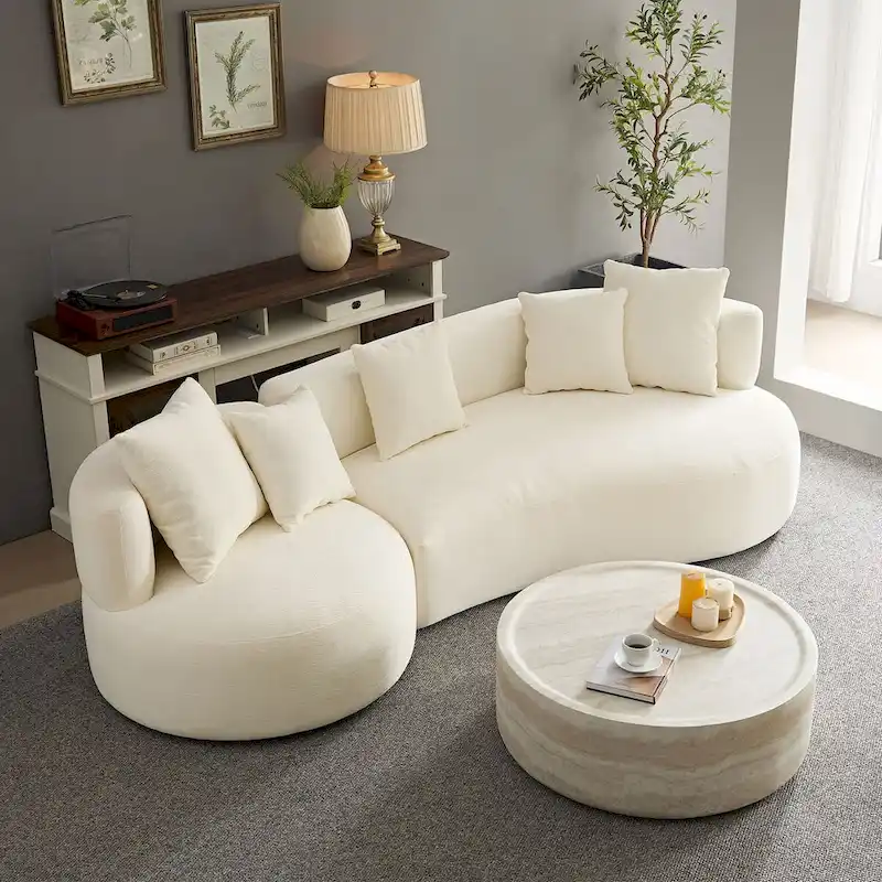 Modern 2 in 1 Sectional Curved Rotatable Sofa Couch, Swivel 360 Comfy 4-Seat Upholstered Sofa