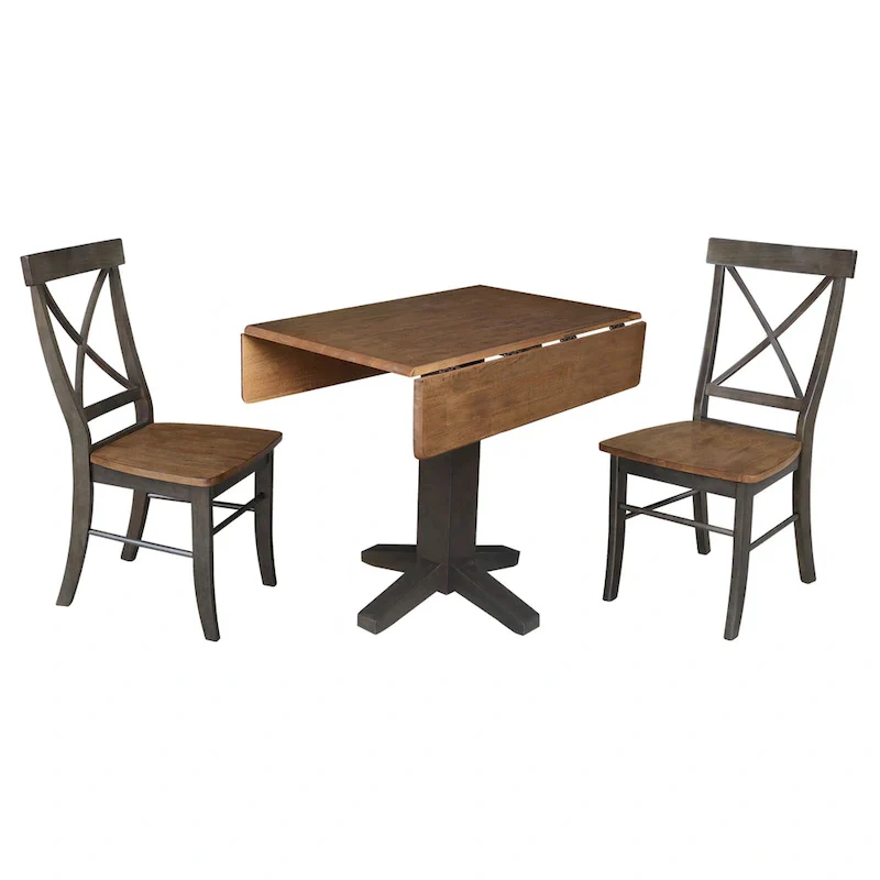36 Solid Wood Square Dual Drop Leaf Dining Table with 2 Dining Chairs