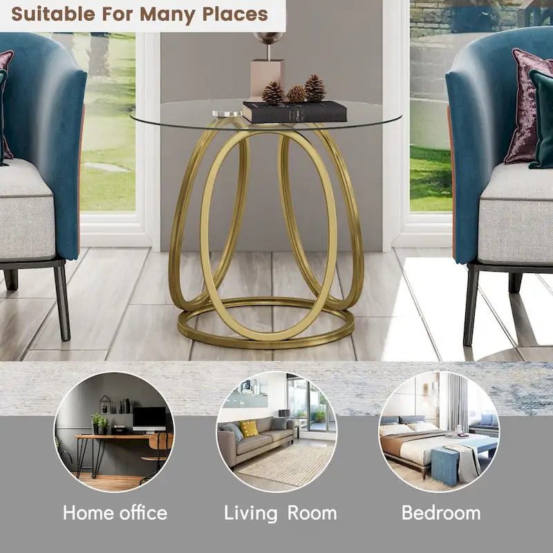 Myhozm Glass Living Room Side Table with Metal Frame