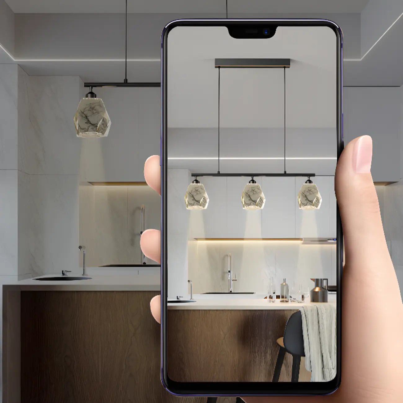 Geometric Gold Crystal Down Island Pendant Light