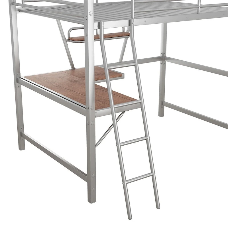 Merax Metal Loft Bed with L-shaped Desk and Shelf