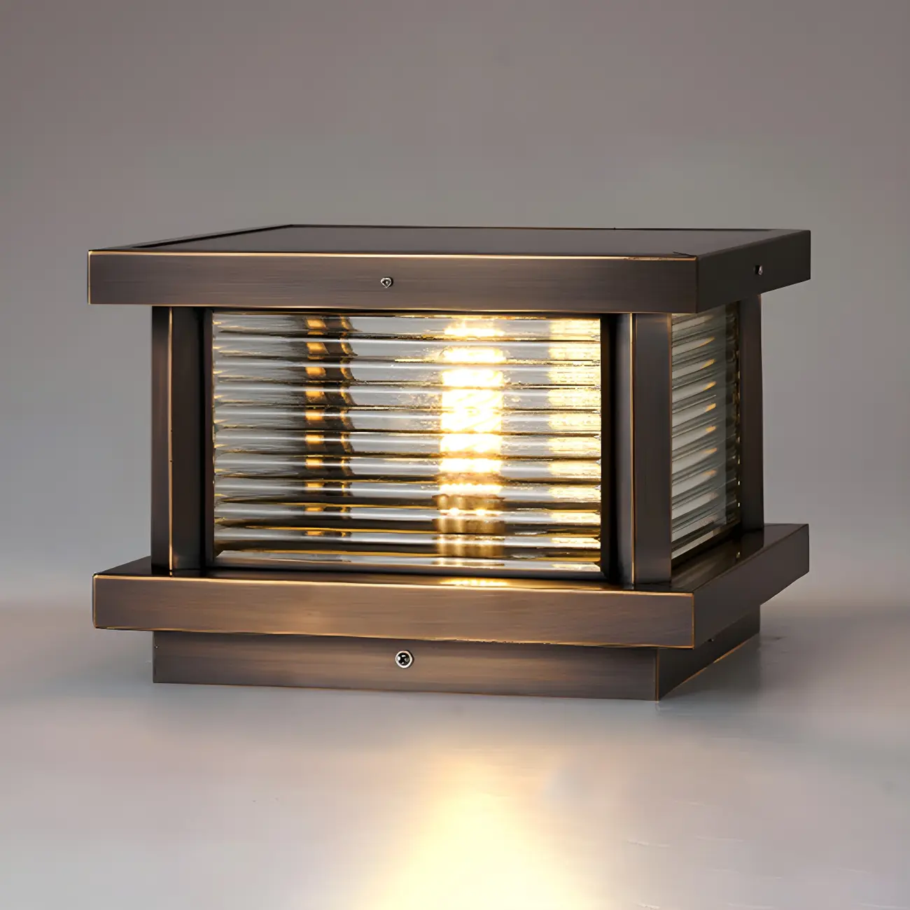 Modern Metal Glass Square Wired Post Cap Light