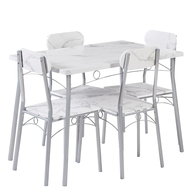 VECELO Dining Table Set, Kitchen Table with 2/4 Chairs, Metal and Wood Rectangular 3/5-Piece Dining Set