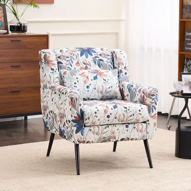 Floral Print Upholstered Accent Chair – Floral, Adjustable Legs, Single Seat