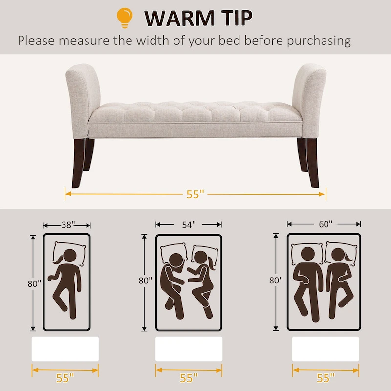 HOMCOM End of Bed Bench with Button Tufted Design, Upholstered Bench