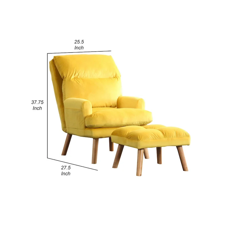 Nina 28 Inch 2 Piece Accent Chair and Ottoman Set, Splayed Legs, Yellow