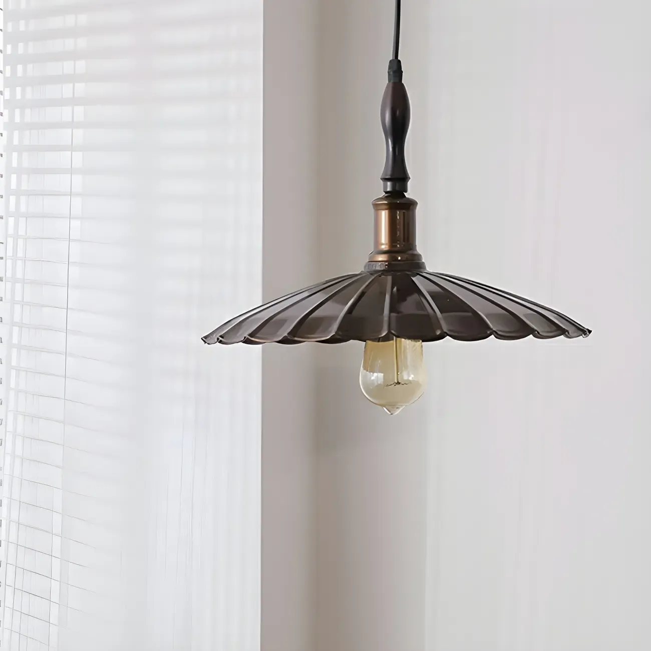 Brown Iron Fluted Cone Round Pendant Light