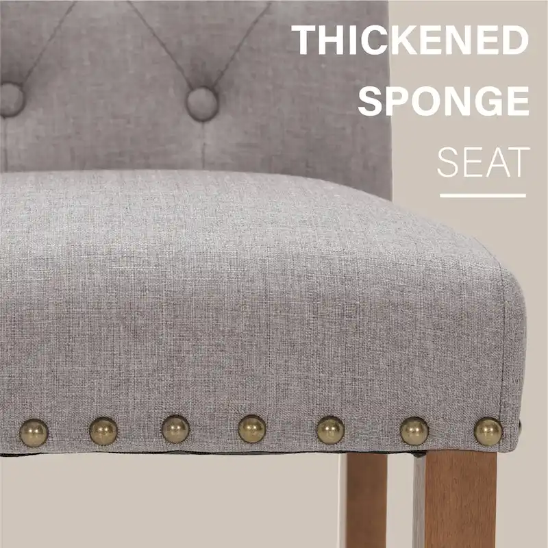 Set of 4 Upholstered Faux Leather/Fabric Dining Room Chairs with High Back and Solid Wood Legs