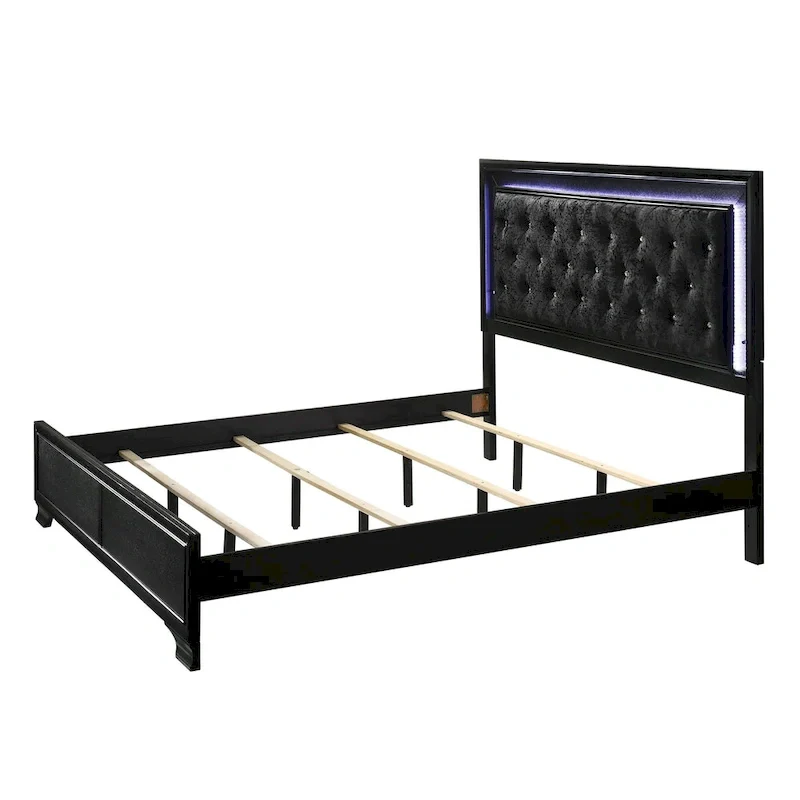Nathalie 4 Piece Black LED Fabric Upholstered Tufted Panel Bedroom Set