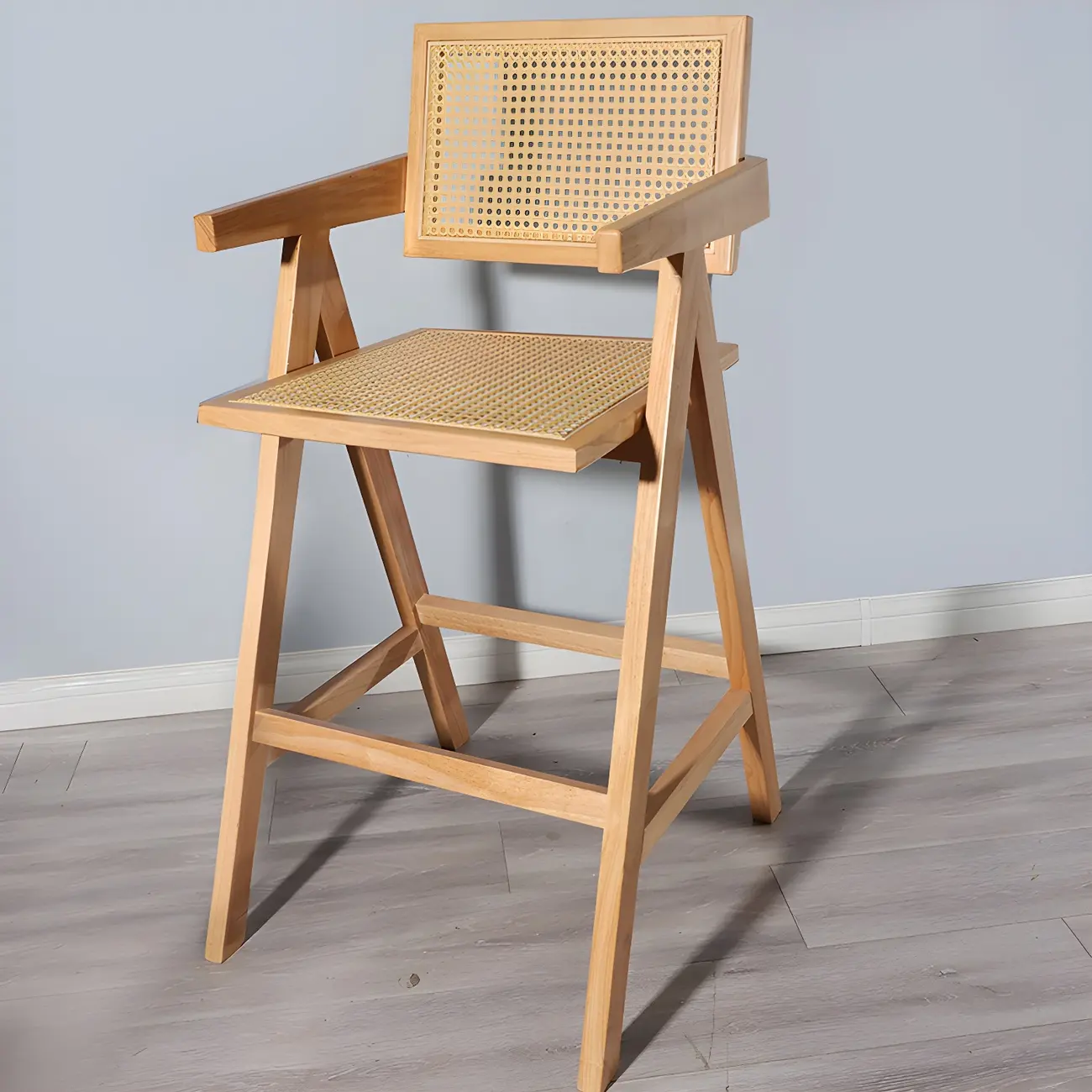 Mid-Century Rattan Square Stackable Counter Height Stools