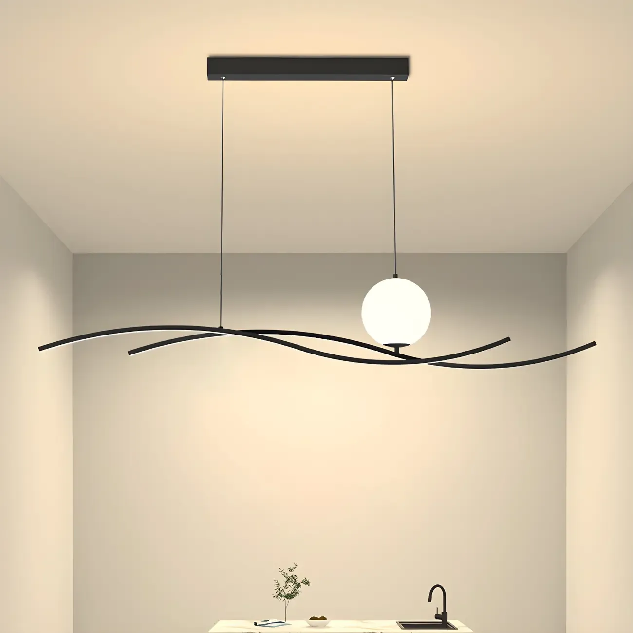 Minimalist Black/White Linear Adjustable Island Pendant Light