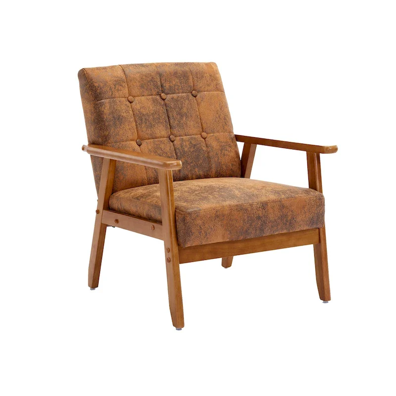 Mid-Century Modern Wooden Upholstered Accent Arm Chair