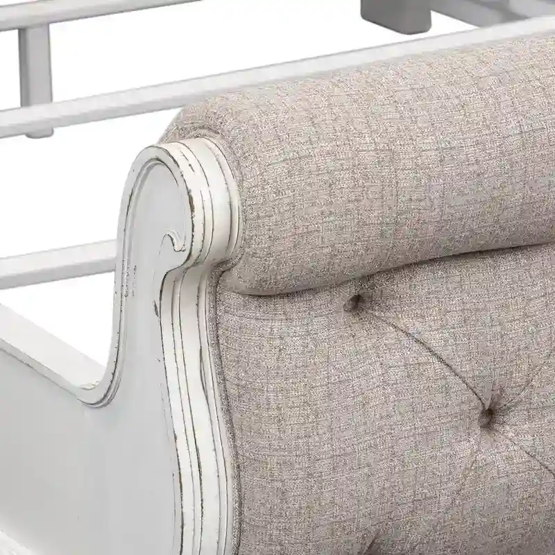 Antique White Tufted Upholstered Sleigh Bed