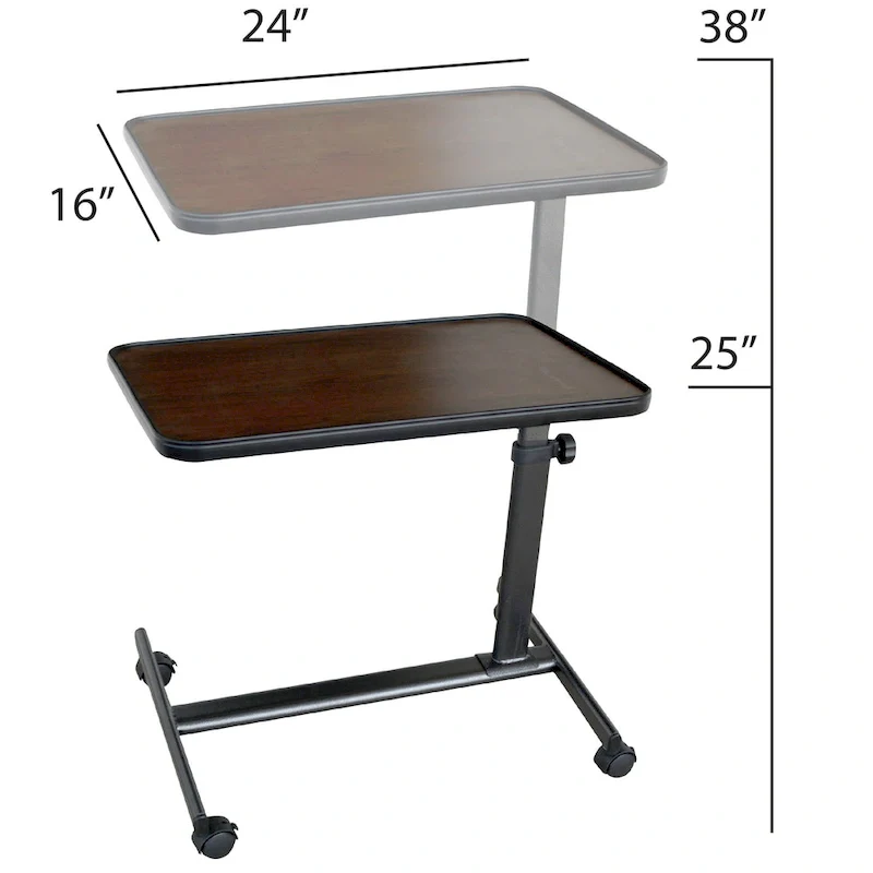 Adjustable Height Rolling Over Bed Table 24 x 16 in.