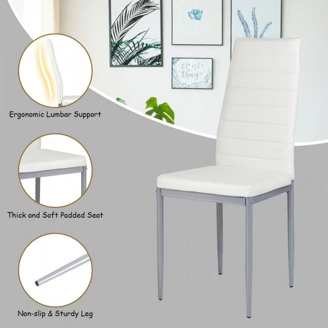 4 Pieces PVC Elegant Design Leather Dining Chairs with Solid Metal Legs - 16.0 x 20.0 x 38.5 (W x D x H)