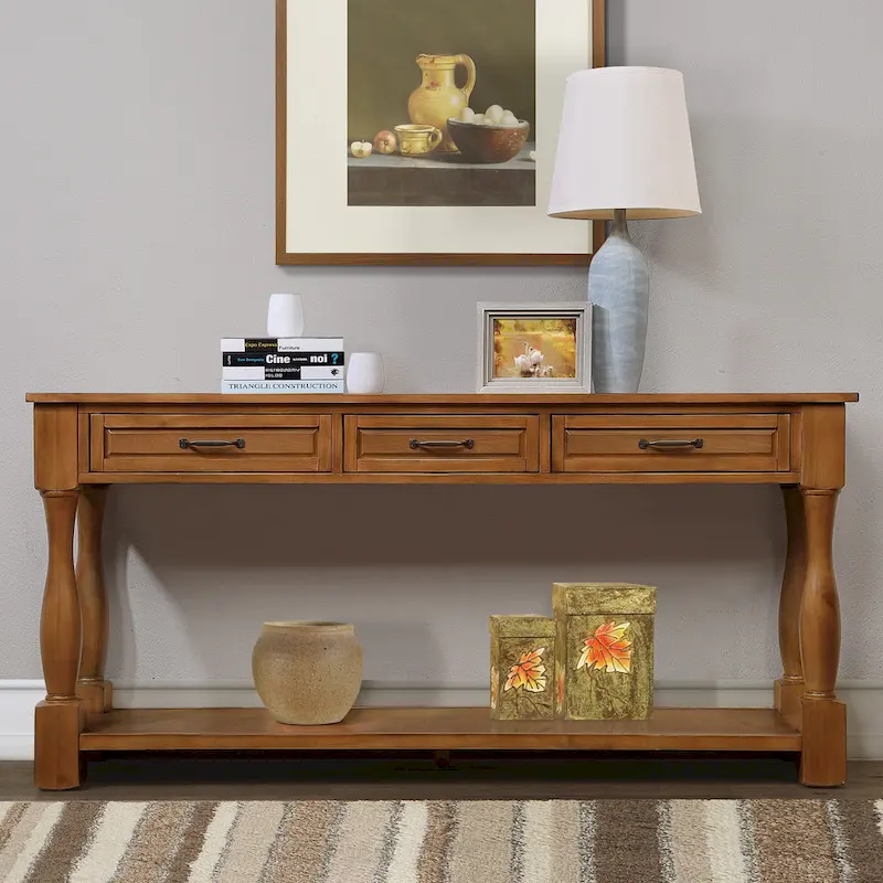 63inch Long Wood Console Table with 3 Drawers