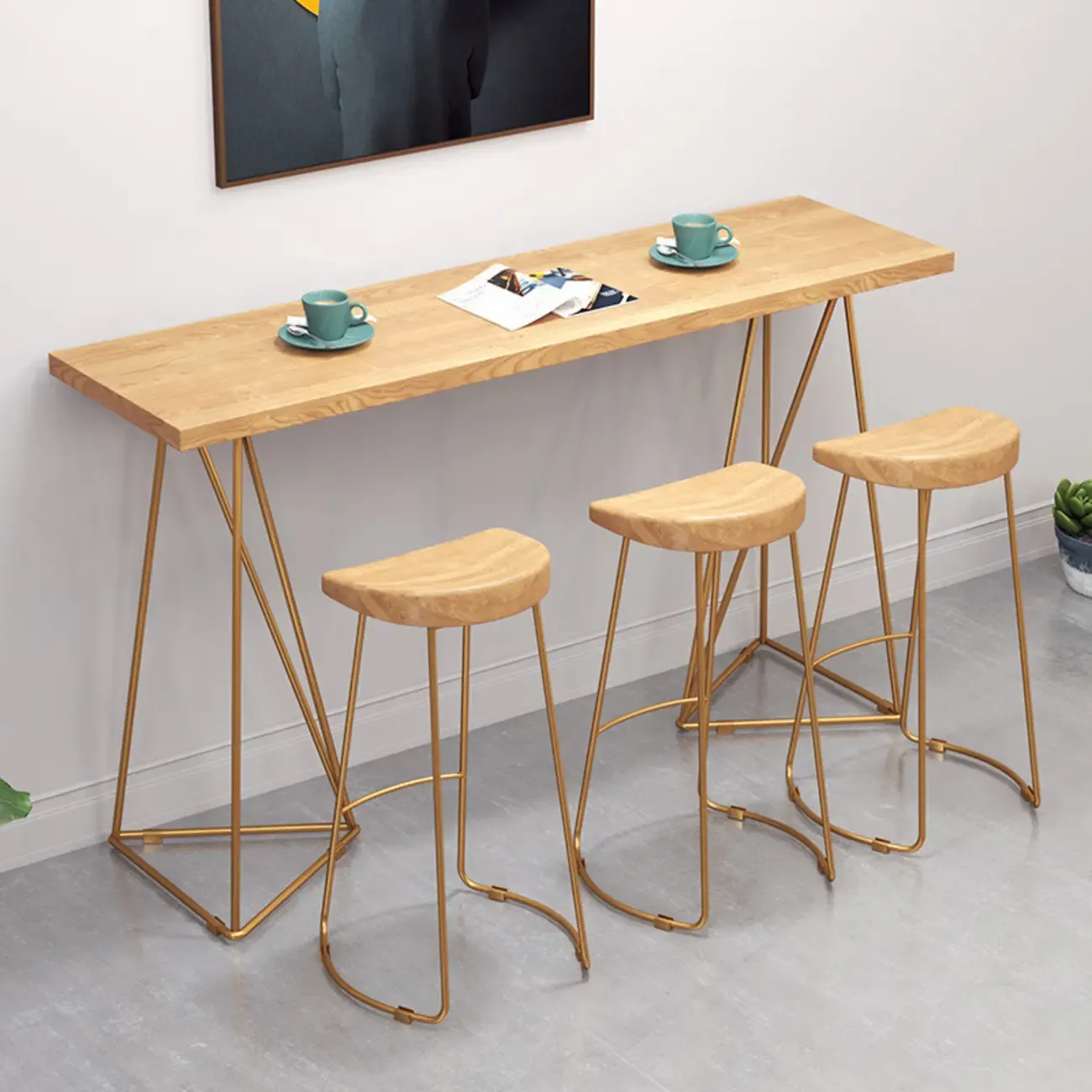 Glam Natural Finish Wooden Fixed Top Bar Tables