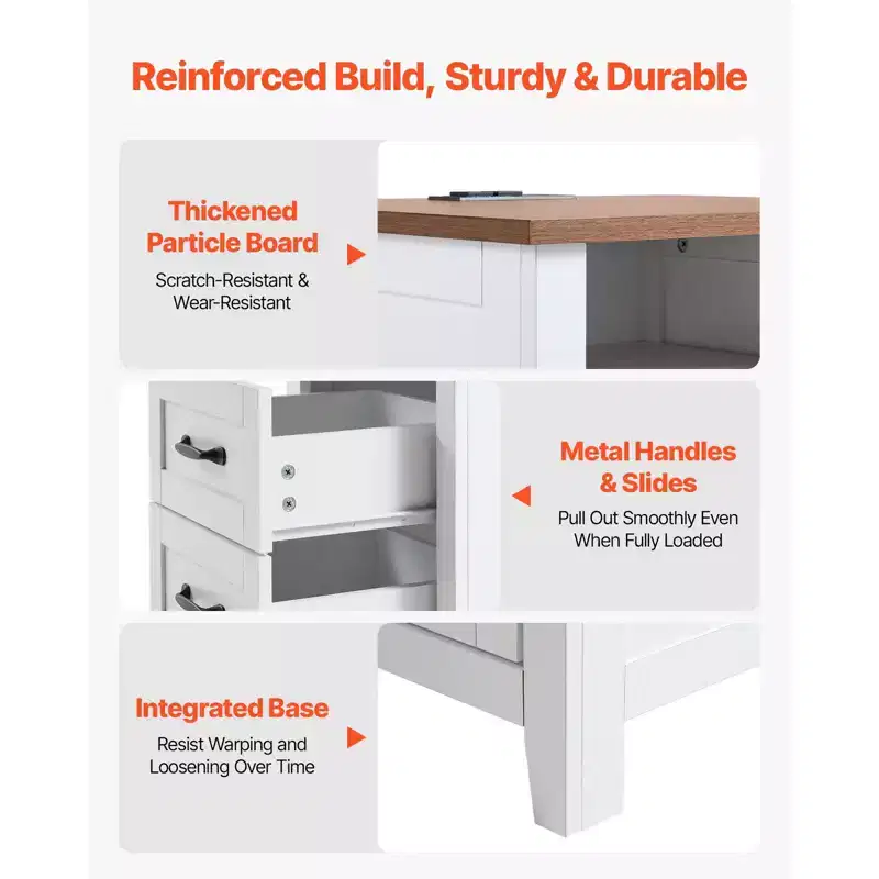Farmhouse Nightstands, with Charging Station, Set of 2, End Tables with 2 Drawers and Open Shelf