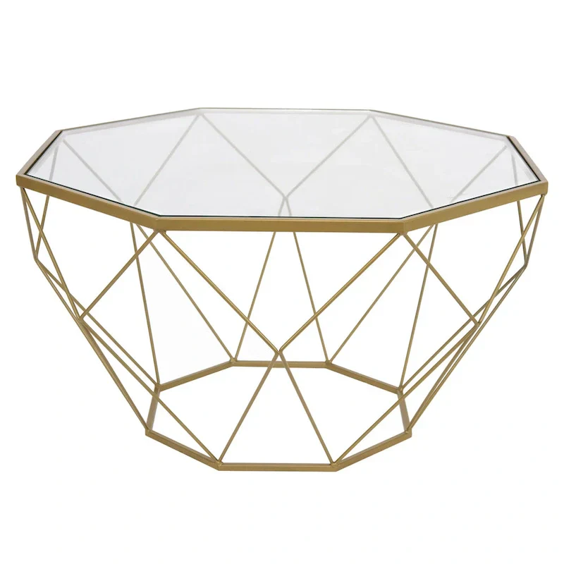 Malibu 29 Modern Octagon Center Coffee Table with Tempered Glass Table top & Sturdy Metal Geometric Base for Living Room Office