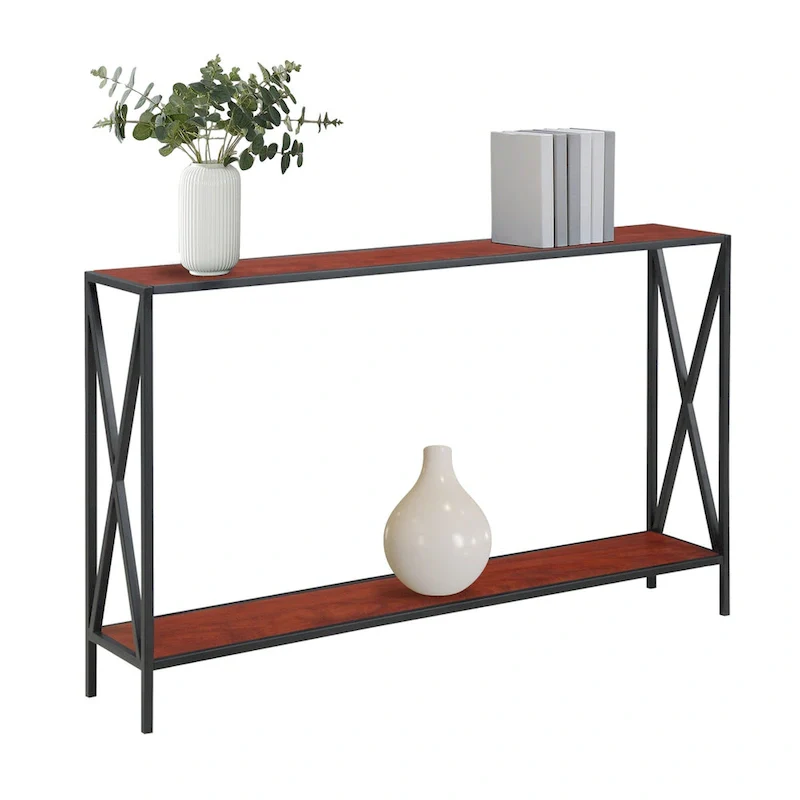 Farmhouse Industrial Console Table with Shelf