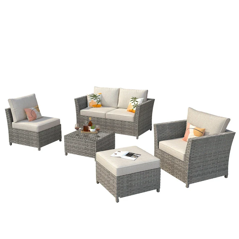 XIZZI 6-piece Patio Wicker Furniture Set with Coffee Table