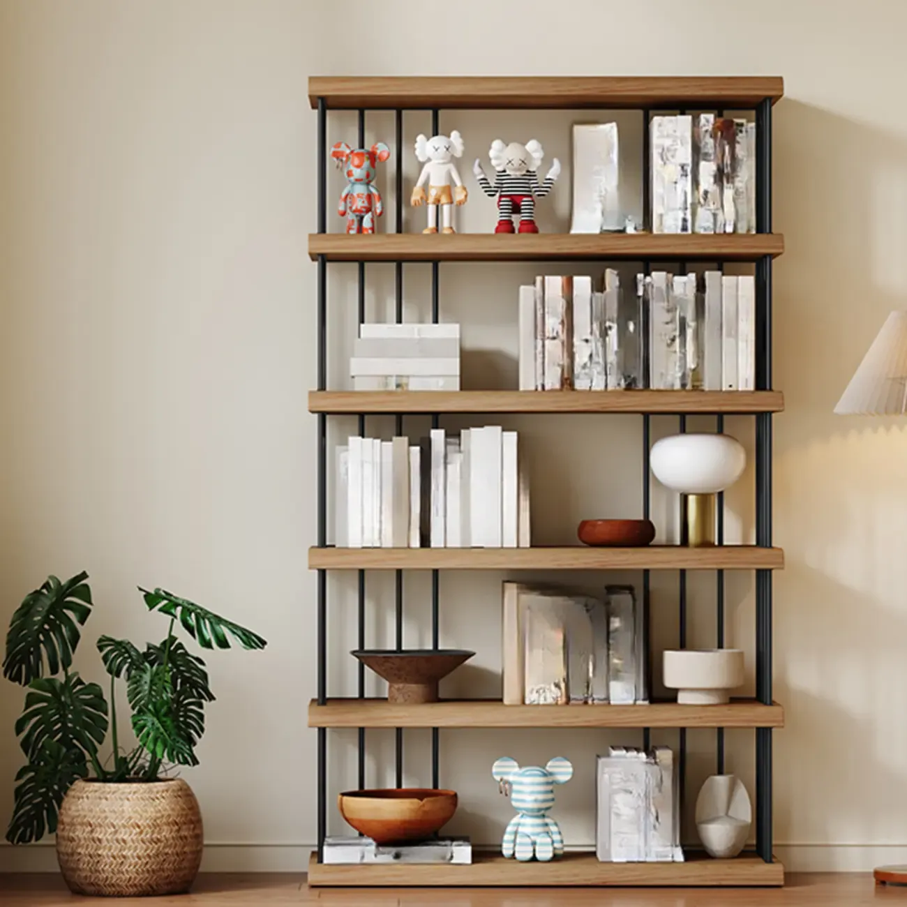 Scandinavian Wood 5-Shelf Etagere Bookshelf Organizer