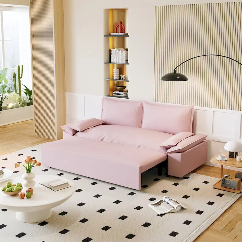 70.1 3-in-1 Convertible Queen Pull Out Sofa Bed with 2 Soft Pillows