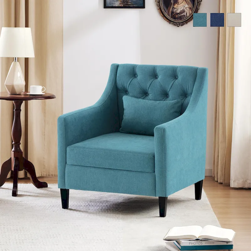 HUIMO Arm Chair Comfy Club Chair with Pillow Beige/ Dark Teal/ Blue