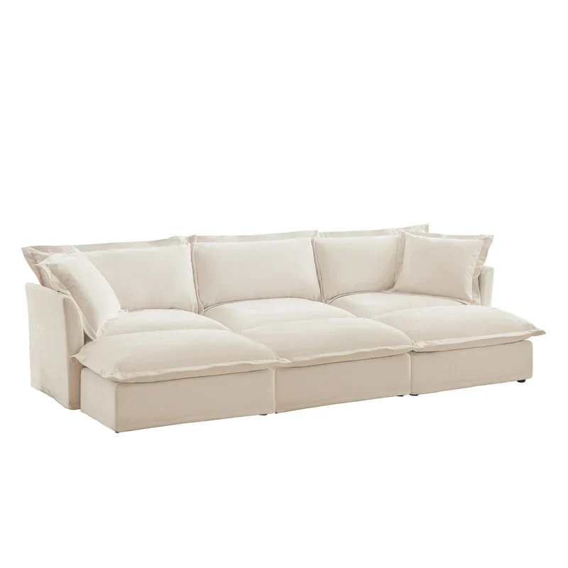 120 Chenille 3-Seater Sectional Sofa with 3 Ottomans