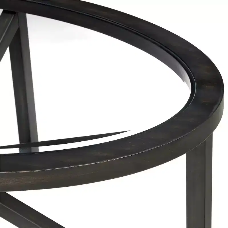 Round/Oval Coffee Table Glass End Table Cocktail Table Sofa Table Side Table Center Table, Black/Cherry-ModernLuxe