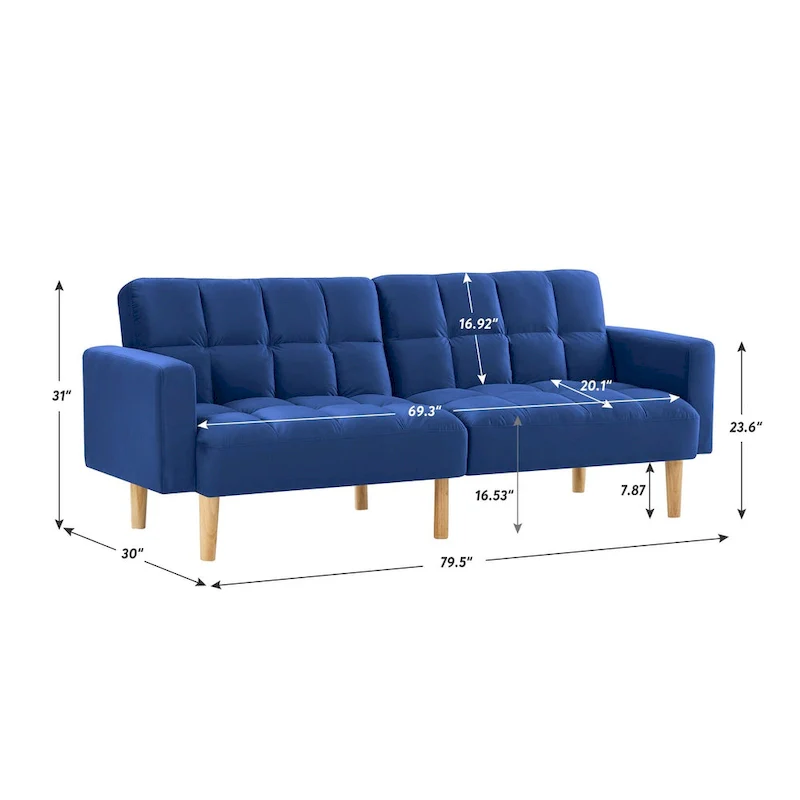 Velvet Convertible Sofa Bed - 3-Position Futon