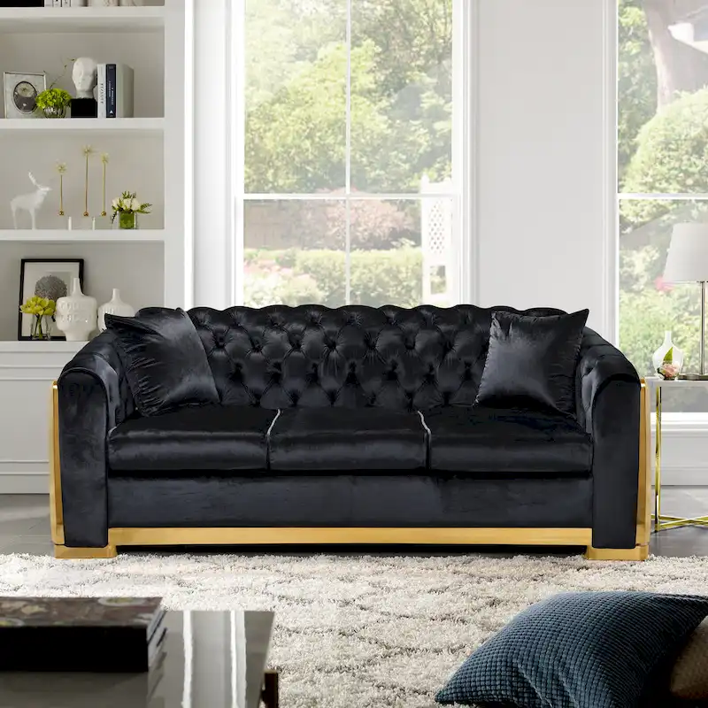 84 Luxury Chesterfield Velvet Sofa with Gold Trim