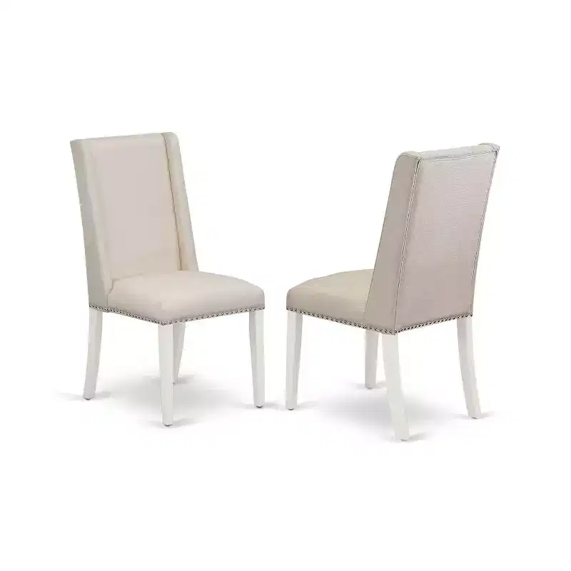HomeStock 3-Piece Linen White Finish Rectangular Solid Wood Top Dining Table Set