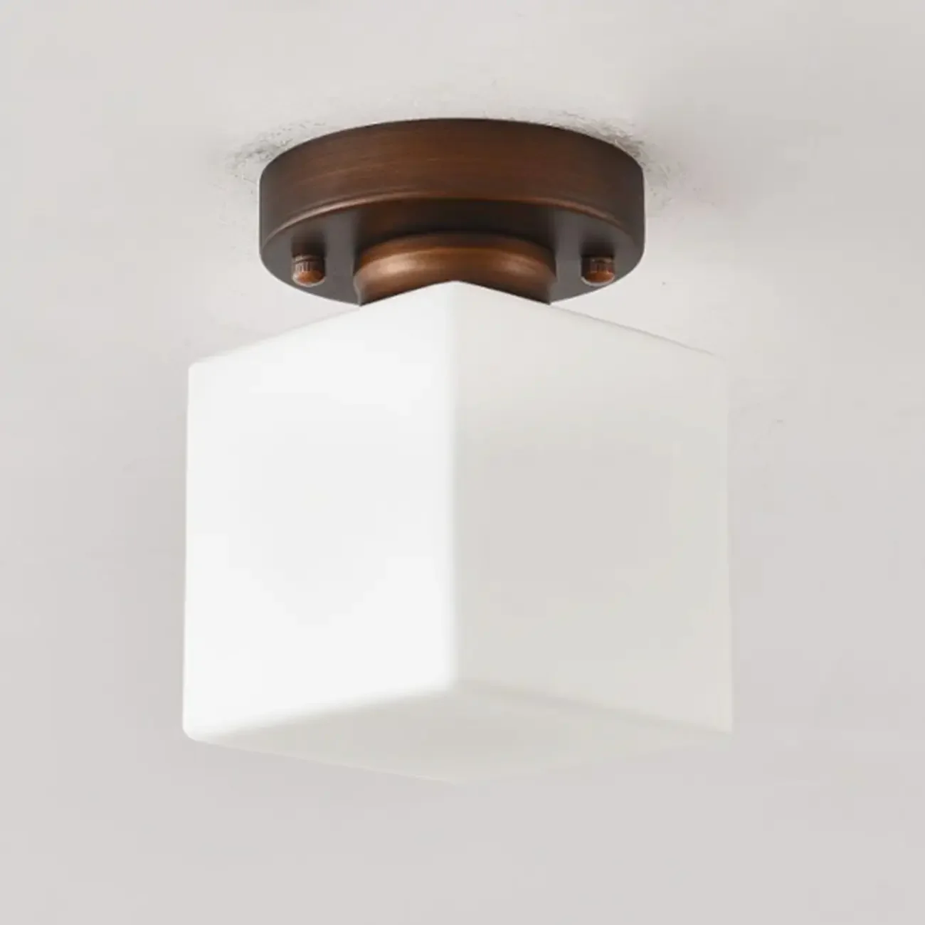 5 to 9 Inch Cube Glass Metal Semi Flush Ceiling Light