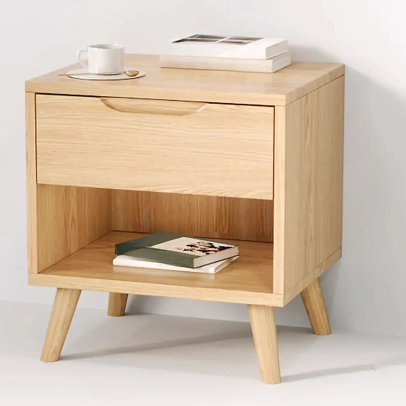 Traditional Wooden Nut-Brown Bedside Double Drawer Nightstand