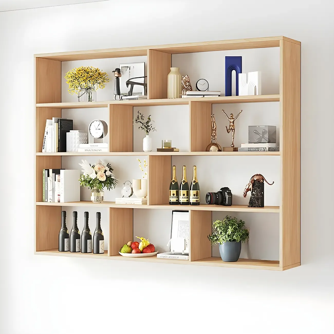 White Wall-Mounted Cube Wood Display Bookcase
