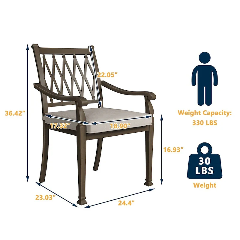 Patio Cast Aluminum Lattice Dining Chairs with Cushions (Set of 4)