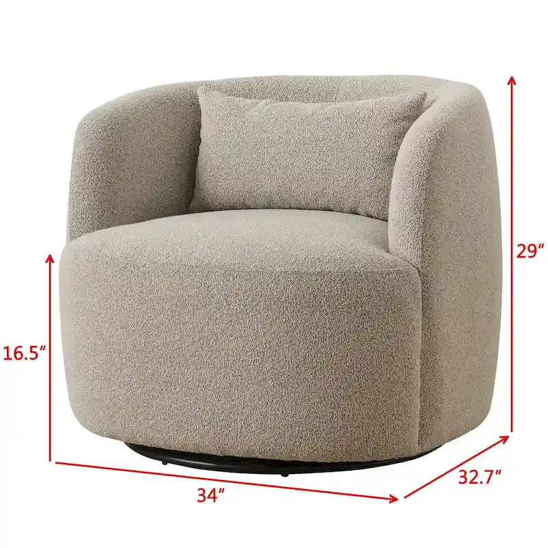 KINWELL 34 Poly Blend Boucle Fabric Upholstered Swivel Armchair