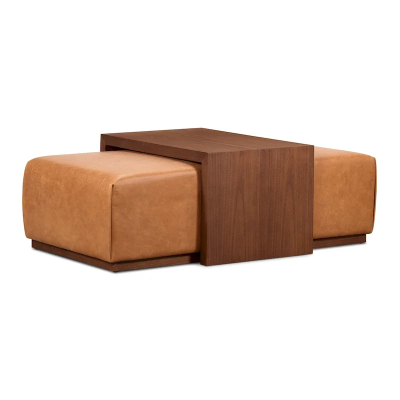 Poly & Bark Jarmo Ottoman with Adjustable Walnut Table - Full Grain Genuine Italian Leather