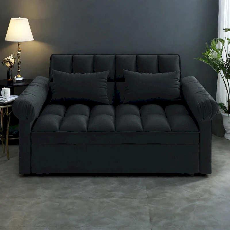 56 Foam 2-Seater Sofa Bed with Pull-Out Sleeper and Adjustable Backrest