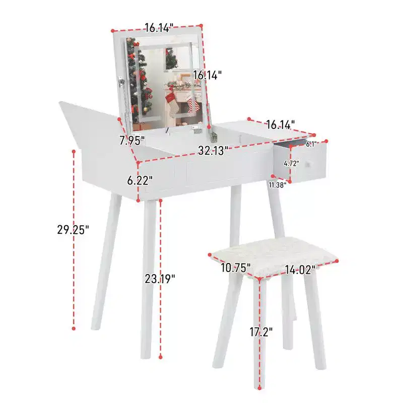 White Dressing Table Set With Led