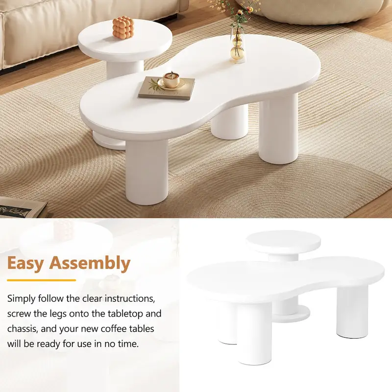 Set of 2 Nesting Cloud Coffee Table with Round Small Side Table
