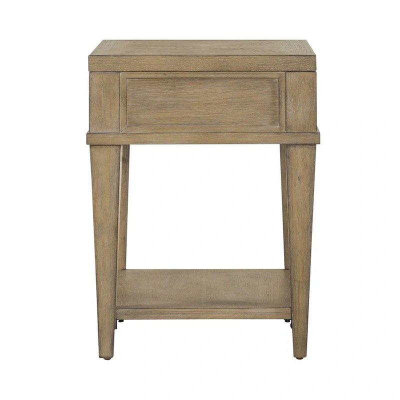 Chairside Table with Drawer & Bottom Shelf, Sandstone, Rubberwood & Oak Veneer, 18.5