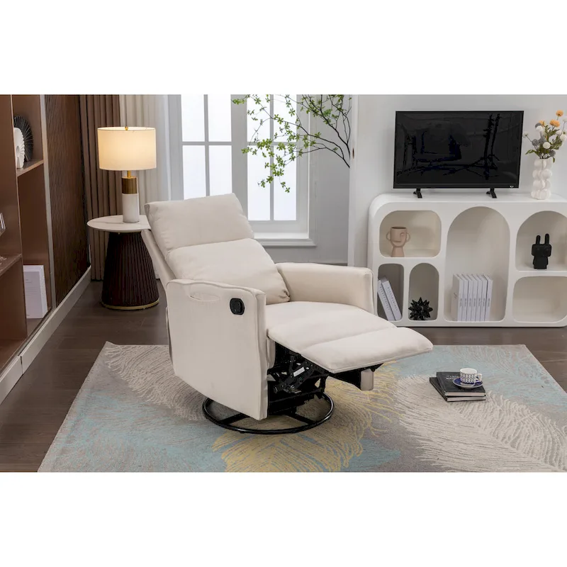 Cotton Linen Fabric Swivel Rocking Chair Glider Rocker Recliner Nursery Chair with Adjustable Back and Footrest